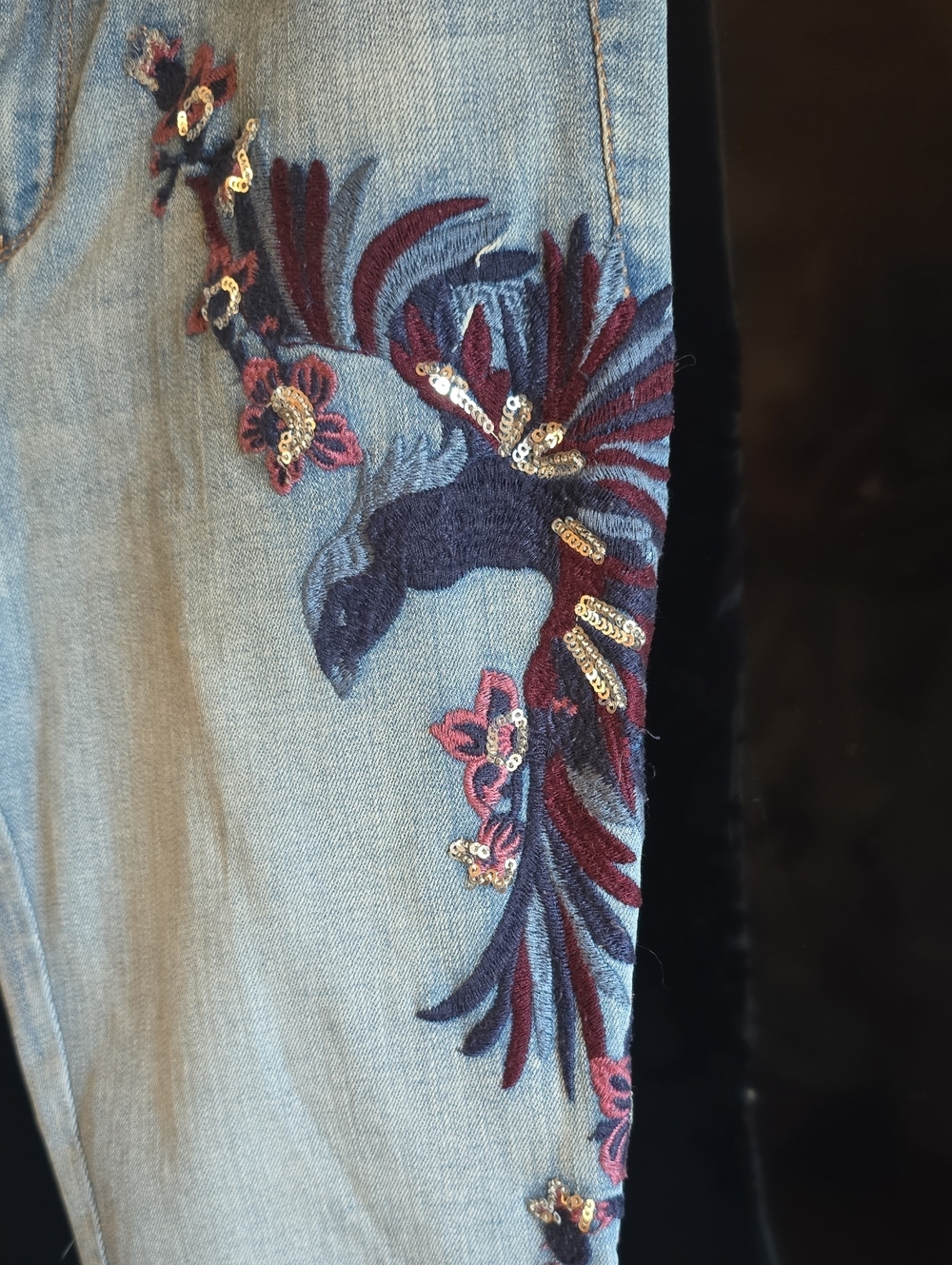 Jessica Simpson Light Blue Skinny Jeans with Purple Floral Embroidery - Picture 2 of 5